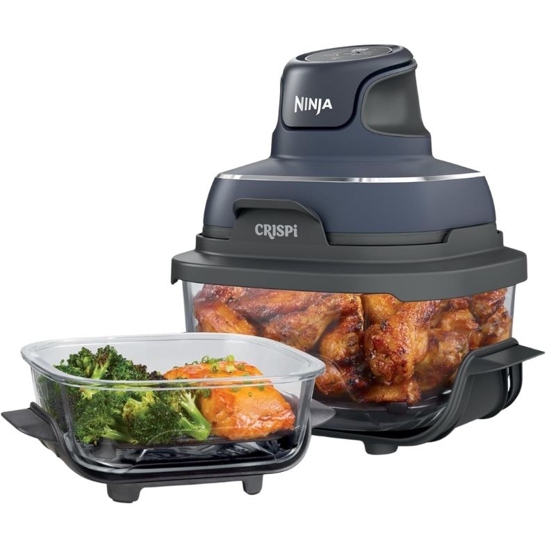 Ninja Crispi ニンジャ クリスピ 4-in-1 ポータブル ガラス エアフライヤー 1500W 4QT&6カップ容器付き ノンフライ調理器 タイマー 温度調整 FN101GY