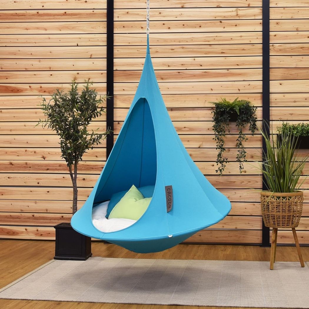 Cacoon カクーン ハンギングチェア Vivere キッズ 耐荷重約100kg 吊り椅子 室内・屋外兼用 吊り下げキット付き 子供用ハンモックチェア 2人用 True Turquoi トゥルーターコイズ