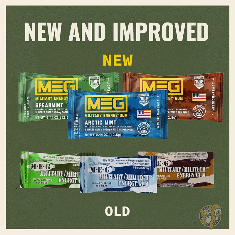 MEG メグ ミリタリーエナジーガム 1個あたりカフェイン100mg アークティックミント スペアミント シナモン マルチフレーバー 8パック40個入り お菓子 ガム
