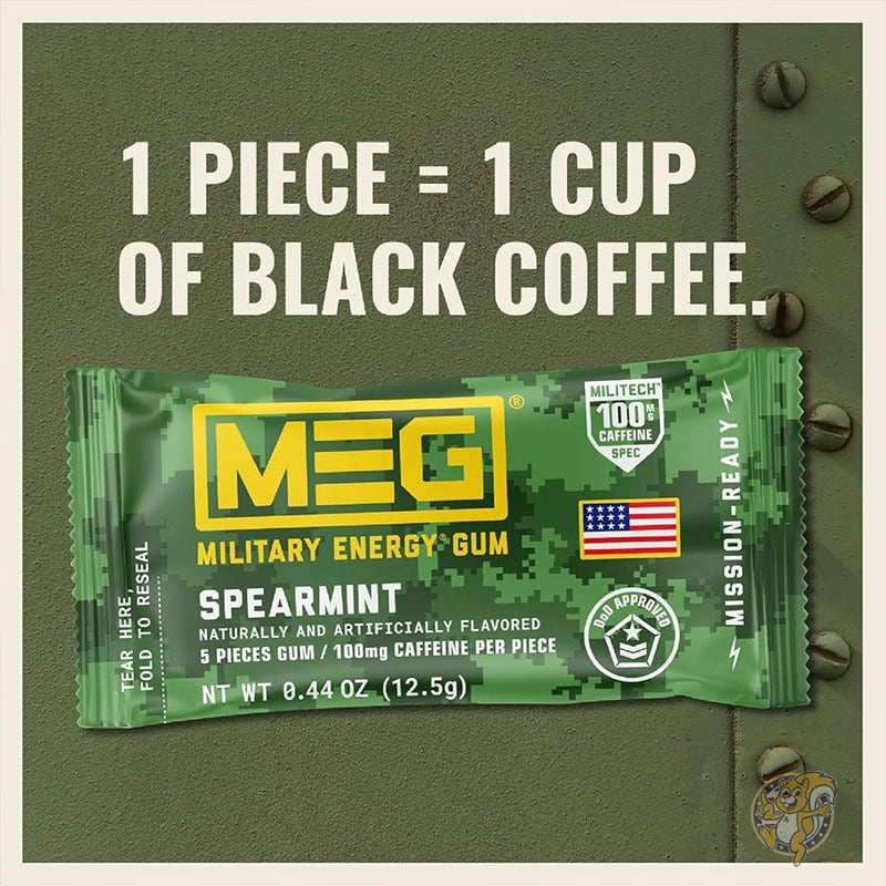 MEG メグ ミリタリーエナジーガム 1個あたりカフェイン100mg アークティックミント スペアミント シナモン マルチフレーバー 8パック40個入り お菓子 ガム
