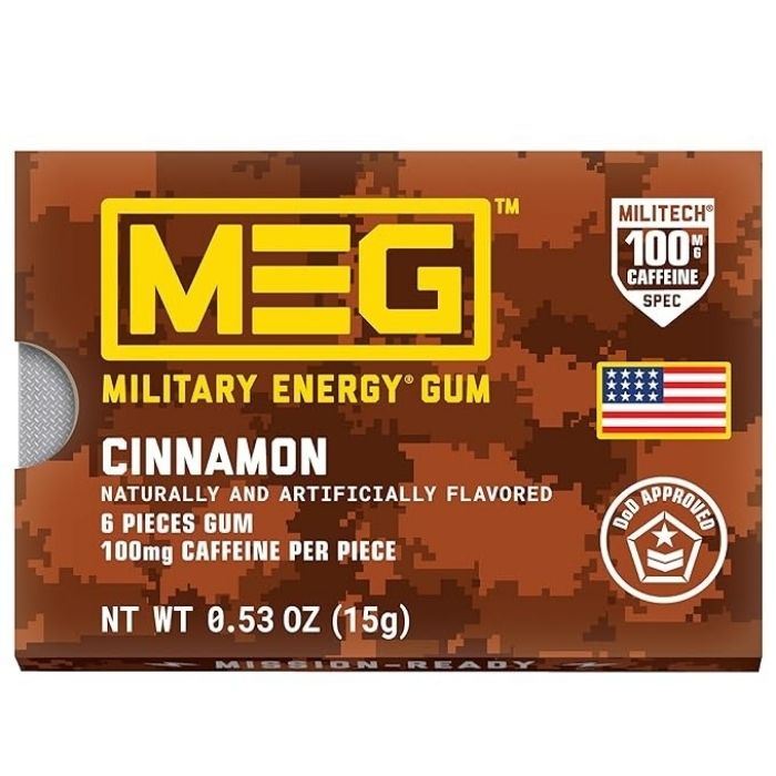 MEG ミリタリーエナジーガム Cinnamons シナモン 100mgカフェイン 12パック(計72粒) 速攻エネルギー USA製 正規品 米軍使用実績 エネルギー補給ガム