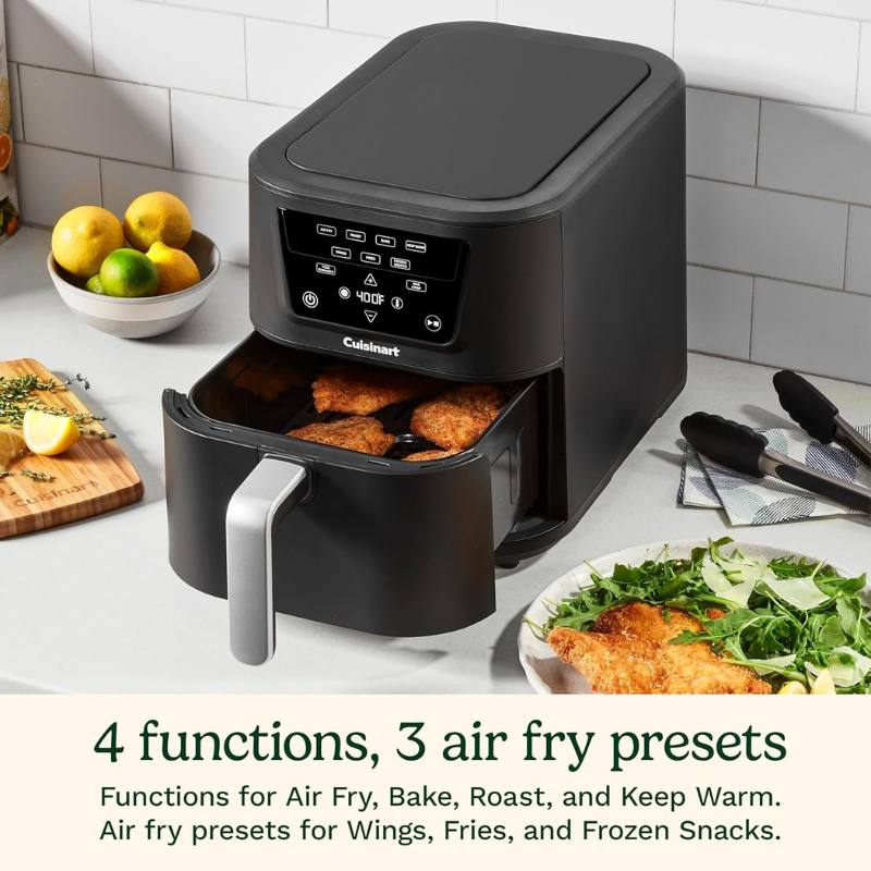 Cuisinart クイジナート エアフライヤー 8L 大容量 AIR-210 CompactMax ノンフライヤー バスケット式 タッチパネル 温度調節 タイマー搭載 家庭用 ブラック ステンレス アメリカ 家電 キッチン 高性能 料理 時短 簡単調理 正規品