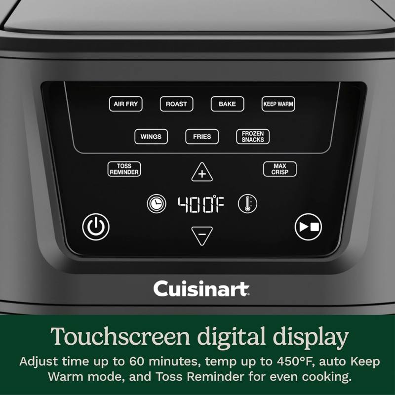 Cuisinart クイジナート エアフライヤー 8L 大容量 AIR-210 CompactMax ノンフライヤー バスケット式 タッチパネル 温度調節 タイマー搭載 家庭用 ブラック ステンレス アメリカ 家電 キッチン 高性能 料理 時短 簡単調理 正規品