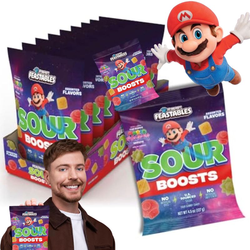 ミスタービースト MrBeast Feastables サワーグミ 12袋セット スーパーマリオギャラクシー ギャラクシー The Super Mario Galaxy グミキャンディ マリオ 映画コラボ フィースタブルズ