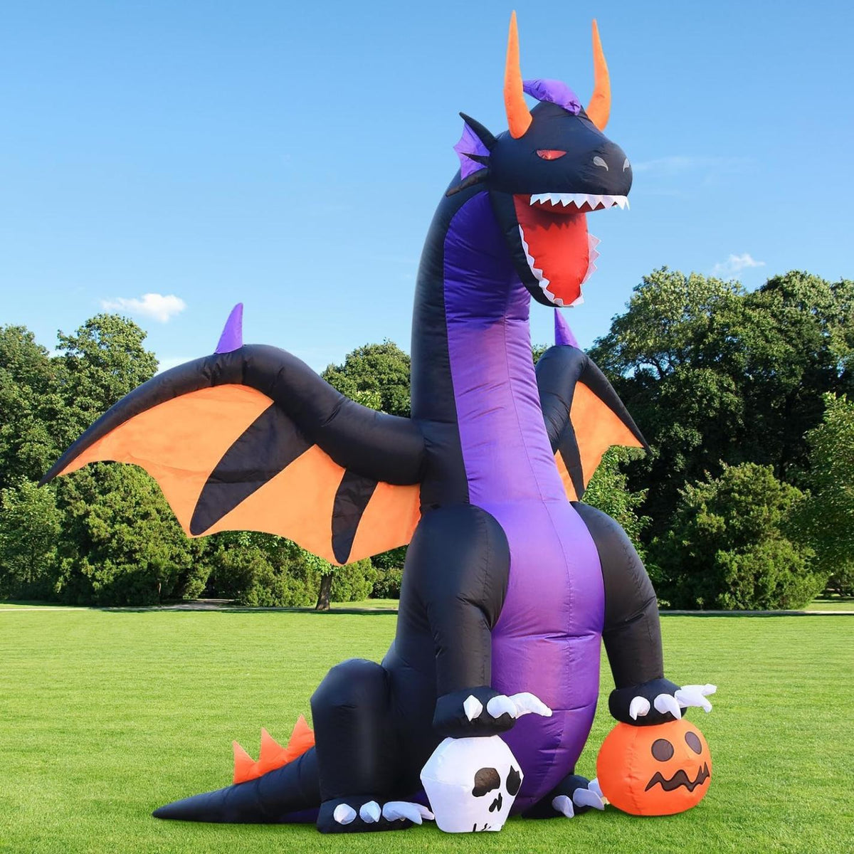 ハロウィン エアブロー ドラゴン 213cm 巨大 インフレータブル カボチャ&ドクロ 膨らむ屋外装飾 庭 芝生 パーティーデコレーション 大型 パンプキン アメリカ輸入