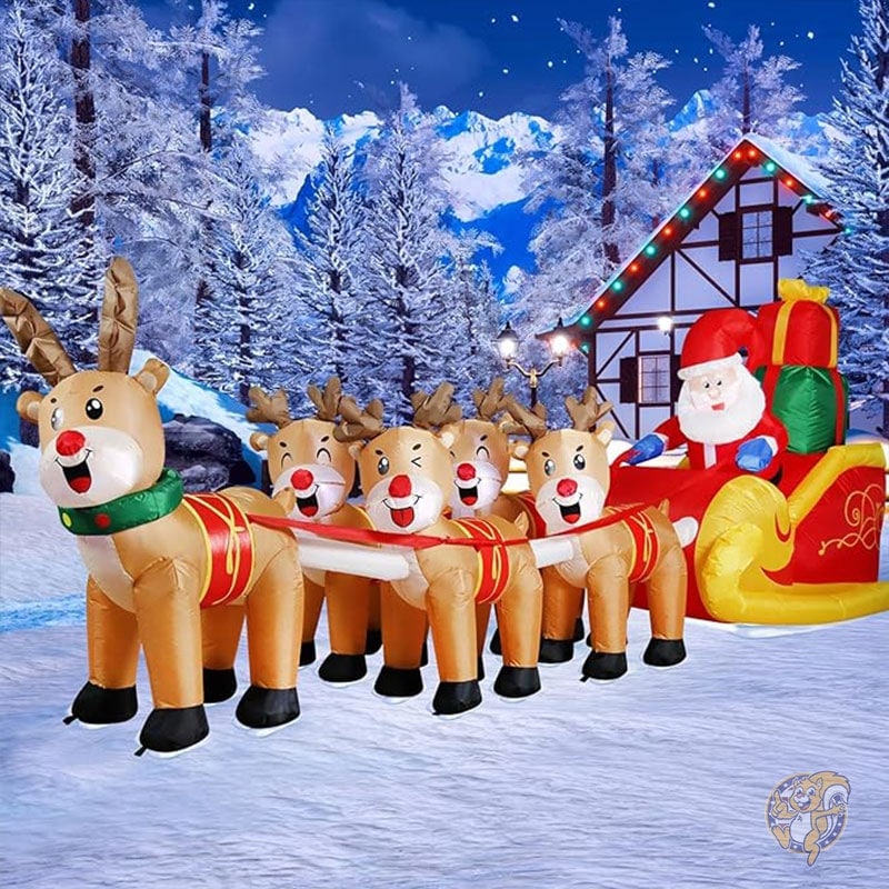クリスマス インフレータブル サンタクロース 3.6m そりに乗ったトナカイ5頭付き 庭飾り クリスマスパーティー用 LEDライト内蔵 ホリデー 芝生 冬用飾り DomKom ドムコム