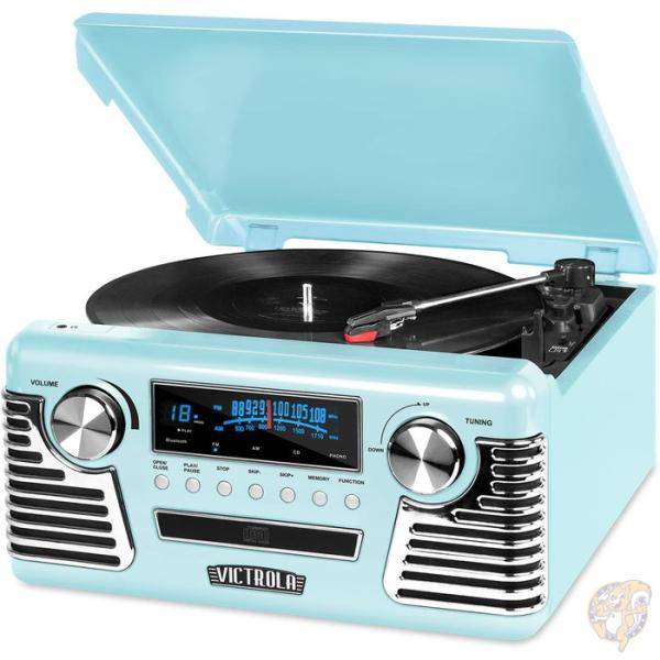 Victrola 50's レトロ ブルーツース レコード プレーヤー & マルチメディア センター 青 ビクトローラ