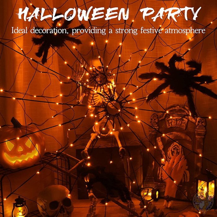蜘蛛の巣 ハロウィン デコレーション ハロウィンライト クモの巣 スパイダー 直径3.9FT(1.2m) 点灯モード8種類 ライト 80個 ハロウィーン 怖い 恐怖 気持ち悪い イルミネーション 飾り アメリカ輸入品 送料無料