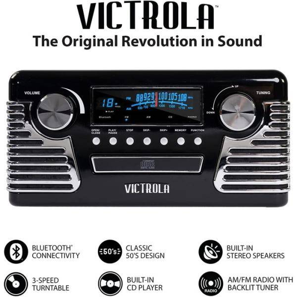 Victrola 50年代 レトロ Bluetooth レコード プレーヤー & マルチメディア センター 送料無料
