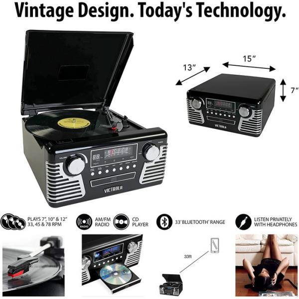 Victrola 50年代 レトロ Bluetooth レコード プレーヤー & マルチメディア センター 送料無料