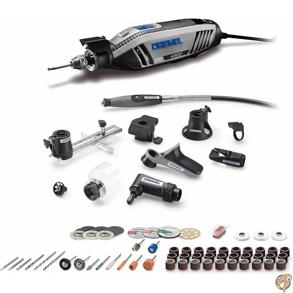 Dremel 4300-9/64 Rotary Tool Kit with Flex Shaft- 9 Attachments & 64 Accessories- Engraver, Router, Sander, and