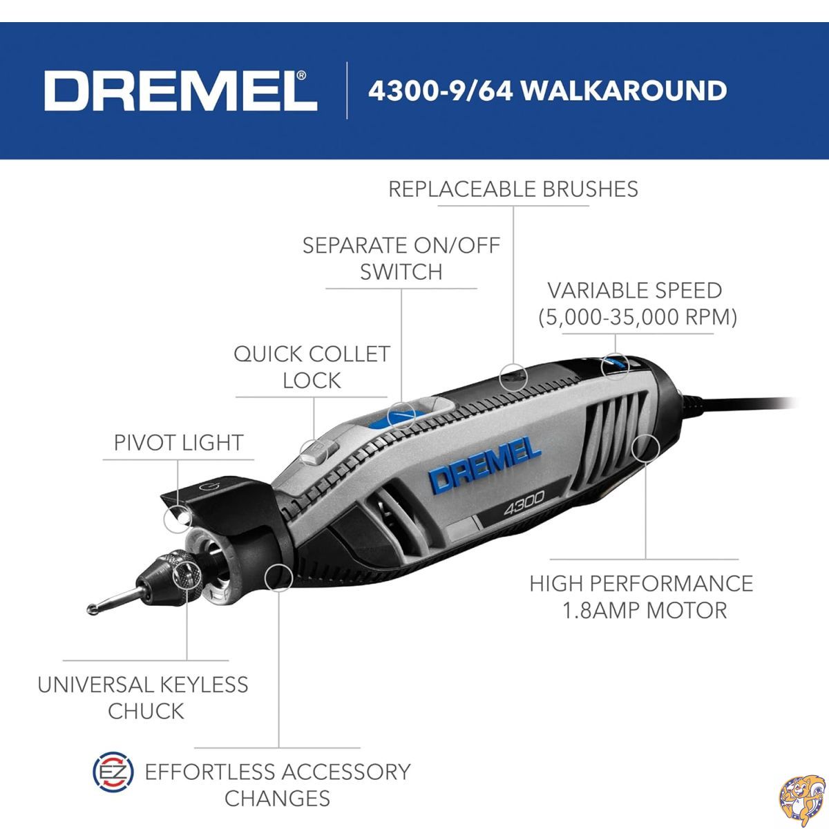 Dremel 4300-9/64 Rotary Tool Kit with Flex Shaft- 9 Attachments & 64 Accessories- Engraver, Router, Sander, and