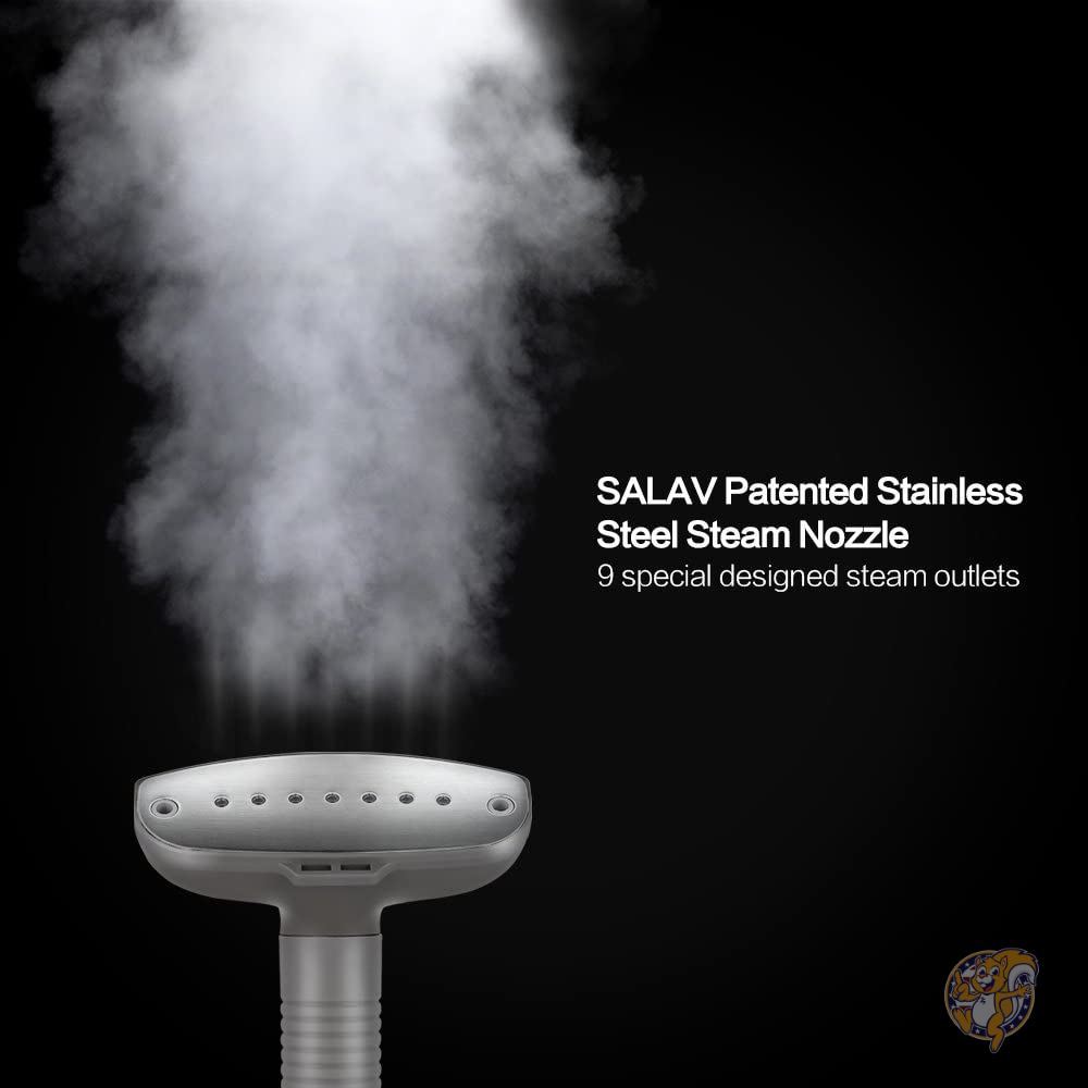 SALAV Clothes Steamer with 360 Degree Swivel Hanger, High Efficiency Metal Steam Panel, 4 Steam Settings, Free