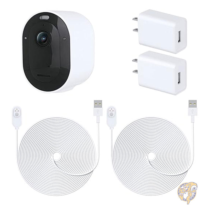 電源ケーブル Arlo Pro/Ultra カメラ用 2パック 5m 監視カメラケーブル 耐候性マグネット充電ケーブル アダプター付き ホワイト ALERTCAM アラートカム
