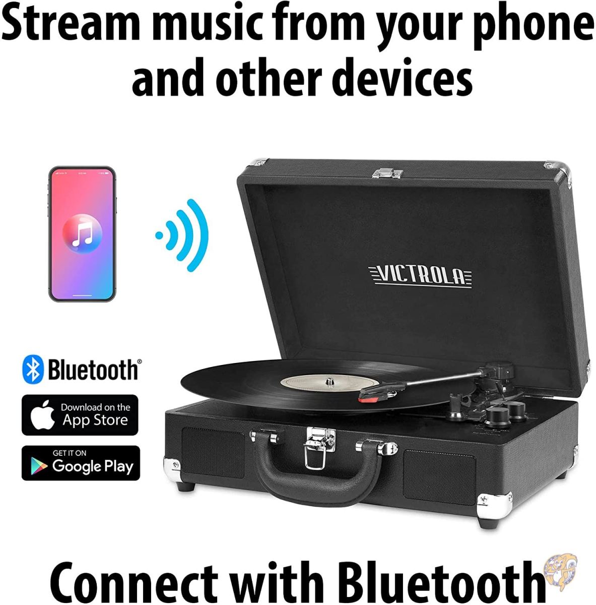 Victrola ヴィンテージ 3速 Bluetooth ポータブル スーツケース レコードプレーヤー 内蔵スピーカー付き アップグレードされたターンテーブル 送料無料