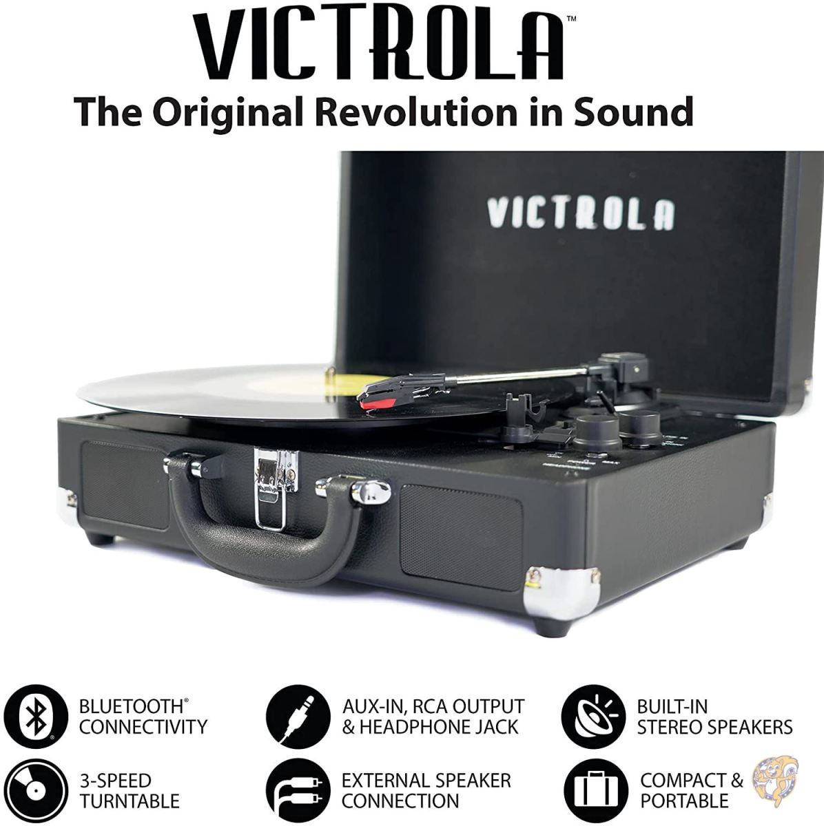 Victrola ヴィンテージ 3速 Bluetooth ポータブル スーツケース レコードプレーヤー 内蔵スピーカー付き アップグレードされたターンテーブル 送料無料