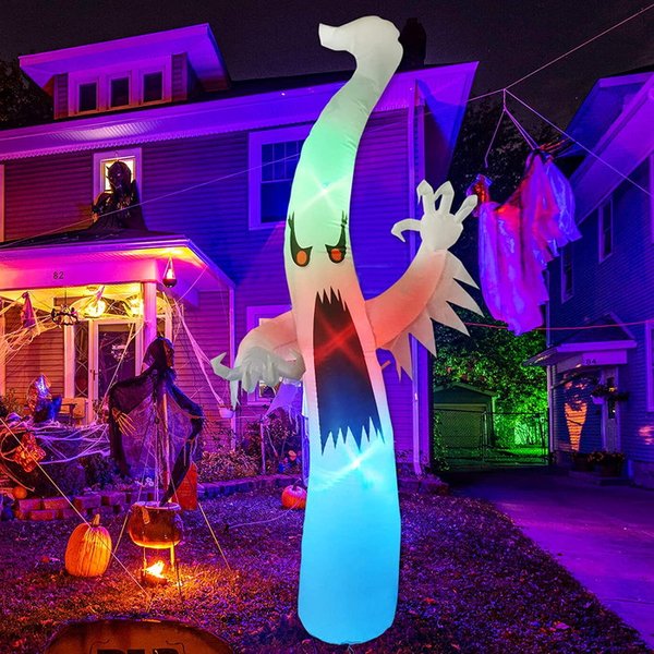 巨大お化け 12ft(365.8cm) ハロウィン インフレータブル デコレーション 飾り ガーデンライト 照明 ホラー ホワイトゴースト ライト付き 送料無料 怖い 恐怖 膨らむ ライトアップ イルミネーション