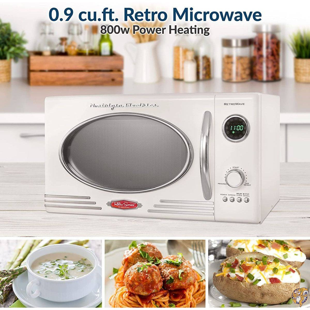 Nostalgia RMO4IVY レトロ 0.9立方フィート 800ワット カウンタートップ 電子レンジオーブン 5段階パワーレベル 12段階の調理設定
