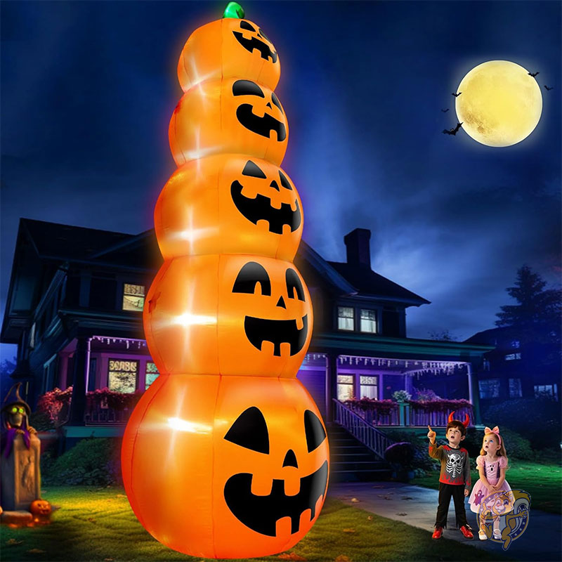 14フィート 426cm 巨大 ハロウィンインフレータブル スタッキング カボチャ 屋外装飾 膨らむ 5つのカボチャ庭装飾 芝生