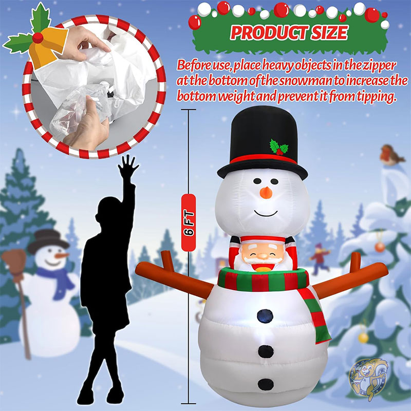 動く雪だるま サンタクロース クリスマス インフレータブル 屋外装飾 6フィート 約182cm ポップアップ クリスマス