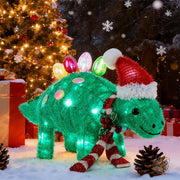 ライト付きクリスマス屋外装飾 プリライト 3D ティンセル クリスマス グリーン ステゴサウルス フィギュア 長さ25インチ x