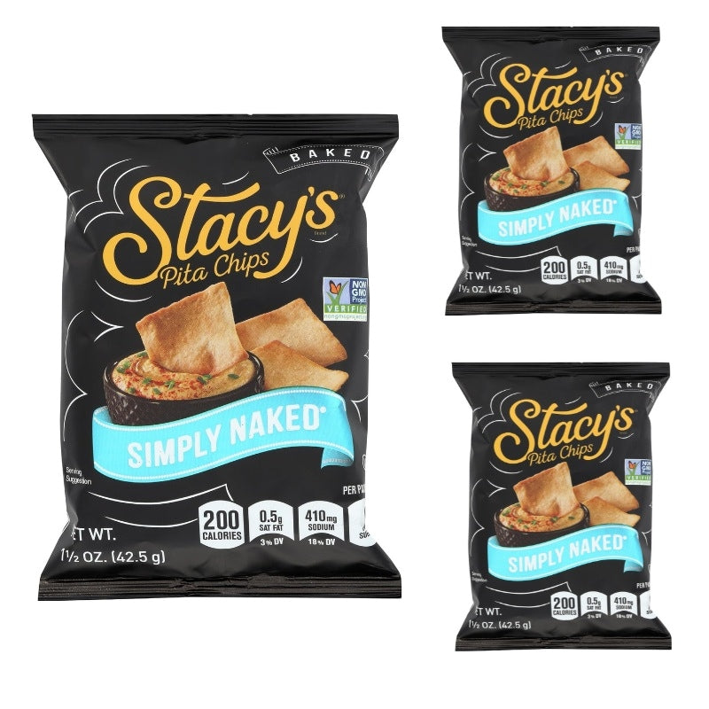 Stacys Pita Chips, Simply Naked, 1.5 Ounce ステイシーズ ピタチップス シンプリーネイキッド 約42.5g×3袋セット シーソルト ベイクドスナック アメリカ お菓子