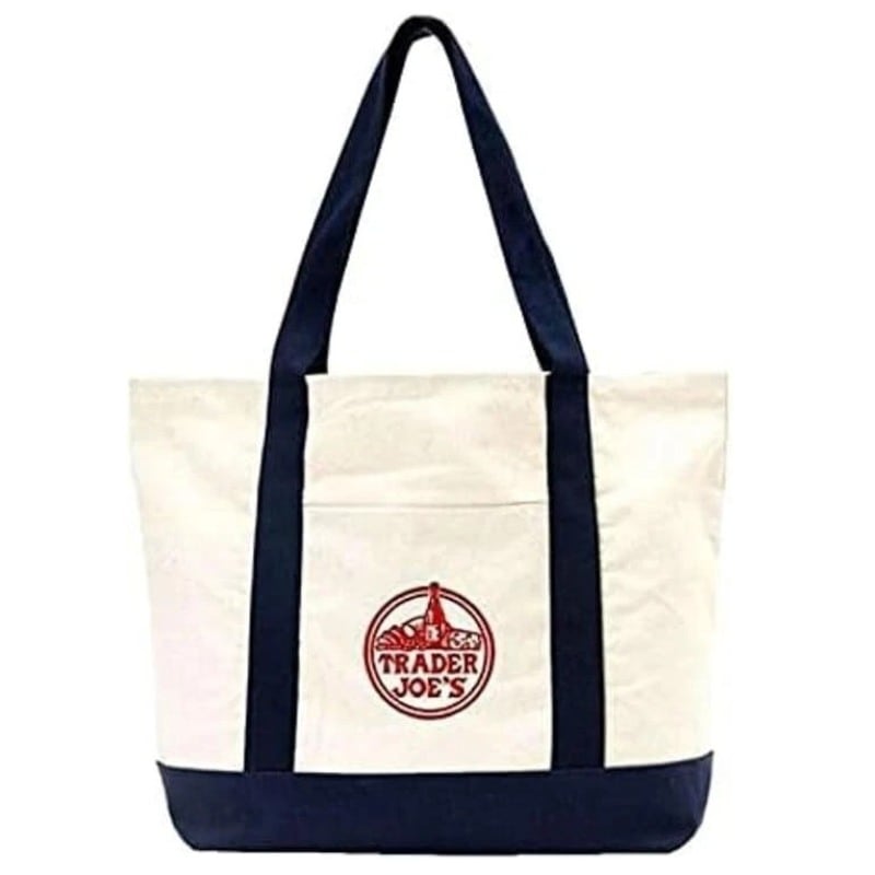 トレーダージョーズ Trader Joe's トレジョ 大容量 トートバッグ ネイビー 刺繍ロゴ コットンキャンバス エコバッグ お買い物バッグ トレジョ バック